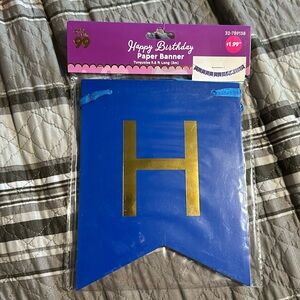 “HAPPY BIRTHDAY” Paper Banner - Royal Blue and Gold Birthday Banner